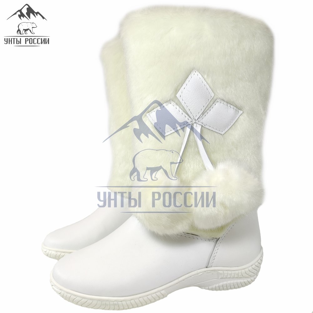 Унты женские натуральные кожаные белые «Айна» литая подошва